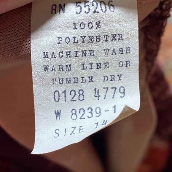 Vintage 70s Floral Print Matching Skirt Set Button Neck Tunic Midi Maroon Small - Picture 10 of 12